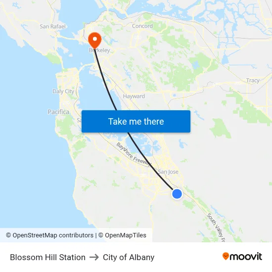 Blossom Hill Station to City of Albany map