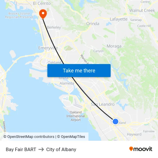Bay Fair BART to City of Albany map