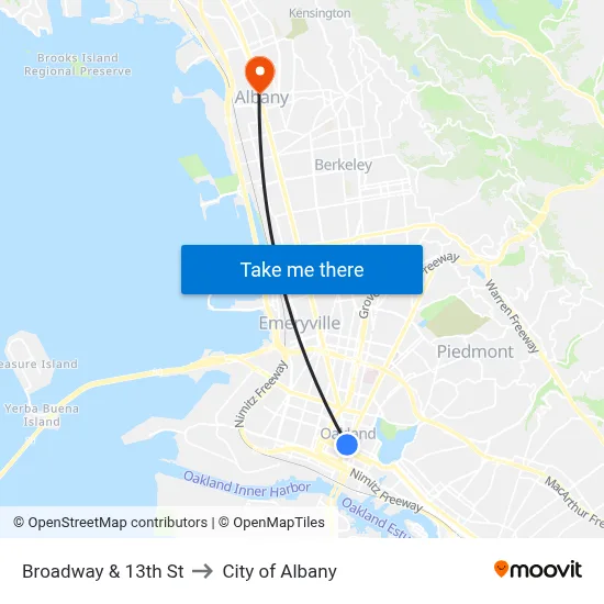 Broadway & 13th St to City of Albany map