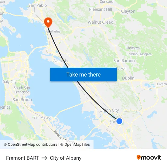 Fremont BART to City of Albany map