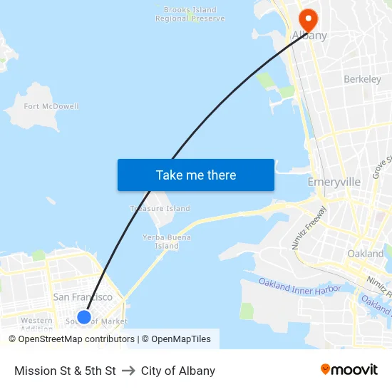 Mission St & 5th St to City of Albany map