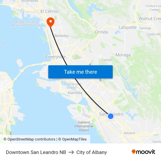 Downtown San Leandro NB to City of Albany map