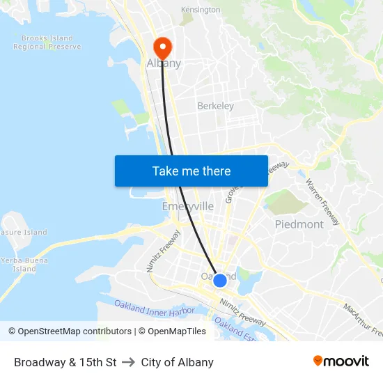 Broadway & 15th St to City of Albany map