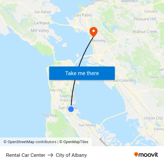 Rental Car Center to City of Albany map