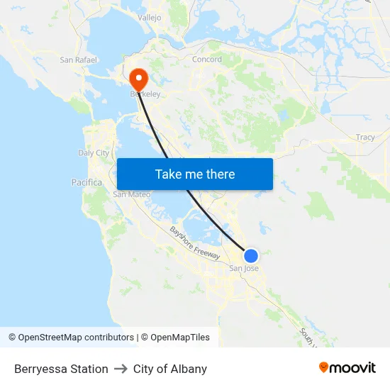 Berryessa Station to City of Albany map