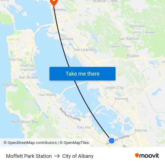 Moffett Park Station to City of Albany map