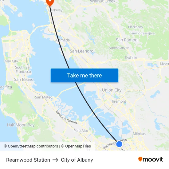 Reamwood Station to City of Albany map
