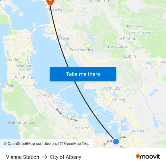 Vienna Station to City of Albany map