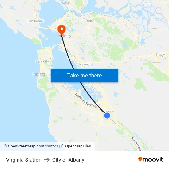 Virginia Station to City of Albany map