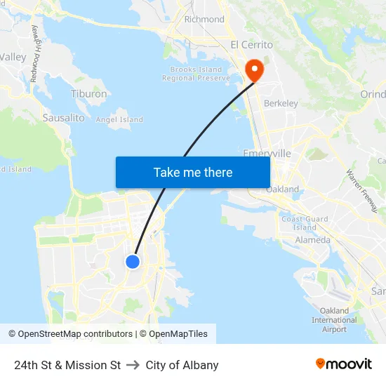 24th St & Mission St to City of Albany map