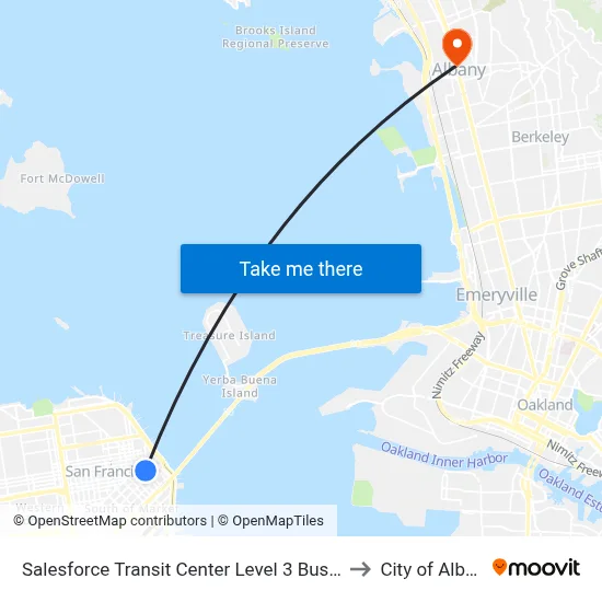 Salesforce Transit Center Level 3 Bus Deck to City of Albany map