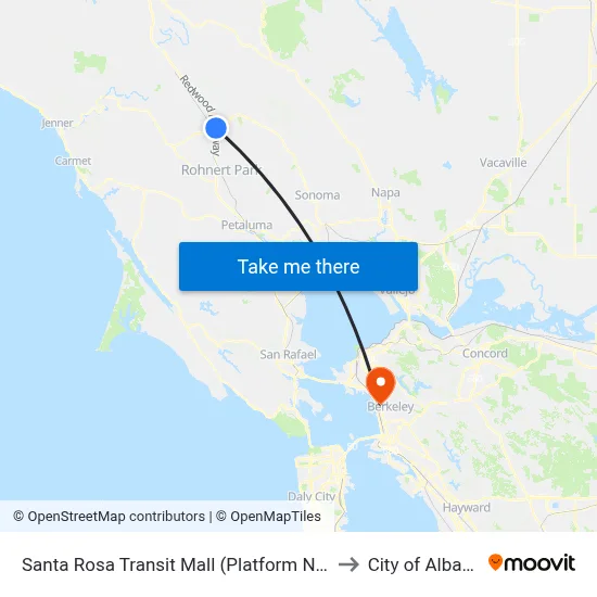 Santa Rosa Transit Mall (Platform N1) to City of Albany map