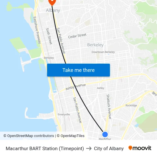 Macarthur BART Station (Timepoint) to City of Albany map