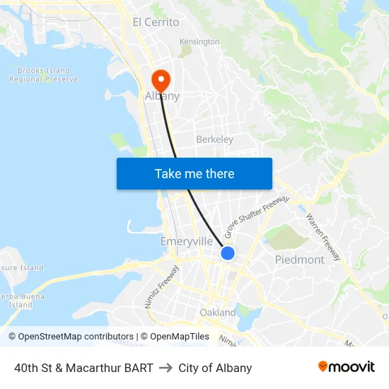 40th St & Macarthur BART to City of Albany map