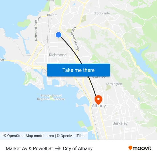 Market Av & Powell St to City of Albany map