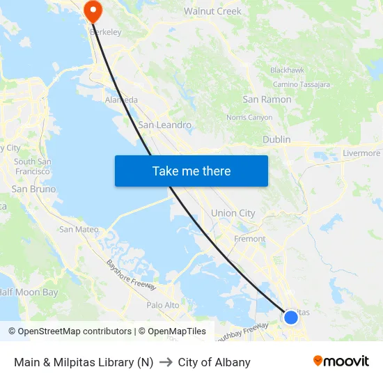 Main & Milpitas Library (N) to City of Albany map