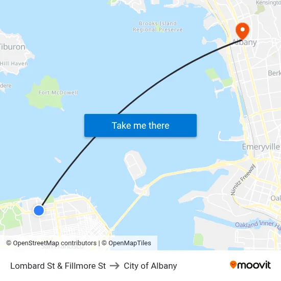Lombard St & Fillmore St to City of Albany map