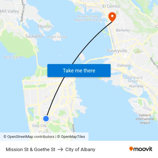 Mission St & Goethe St to City of Albany map
