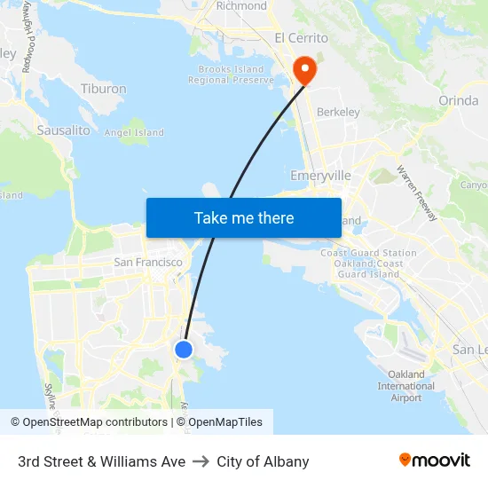3rd Street & Williams Ave to City of Albany map
