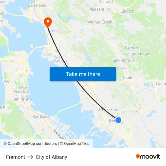 Fremont to City of Albany map