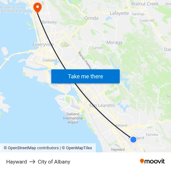Hayward to City of Albany map