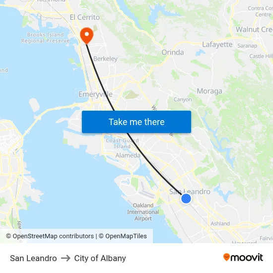 San Leandro to City of Albany map