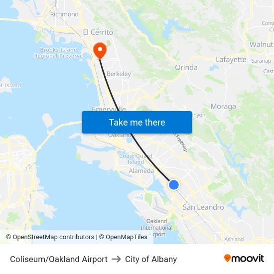 Coliseum/Oakland Airport to City of Albany map
