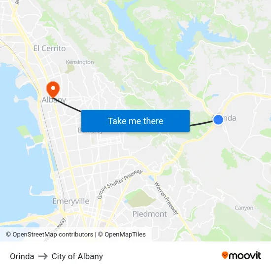 Orinda to City of Albany map