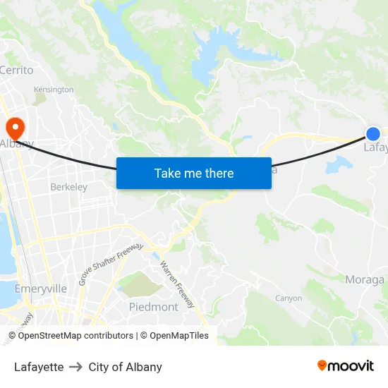 Lafayette to City of Albany map