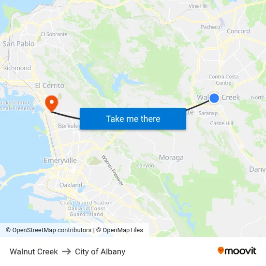 Walnut Creek to City of Albany map