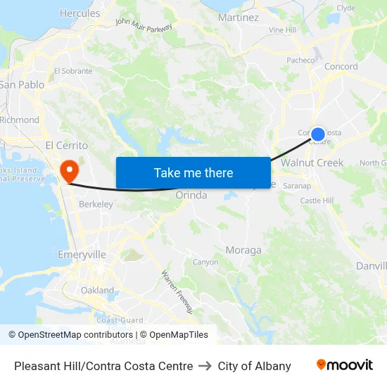 Pleasant Hill/Contra Costa Centre to City of Albany map