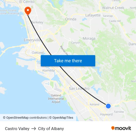 Castro Valley to City of Albany map