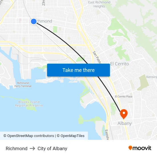 Richmond to City of Albany map