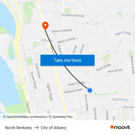 North Berkeley to City of Albany map