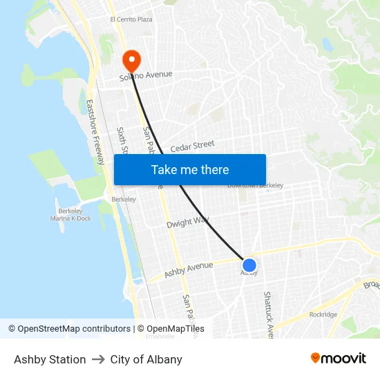 Ashby Station to City of Albany map