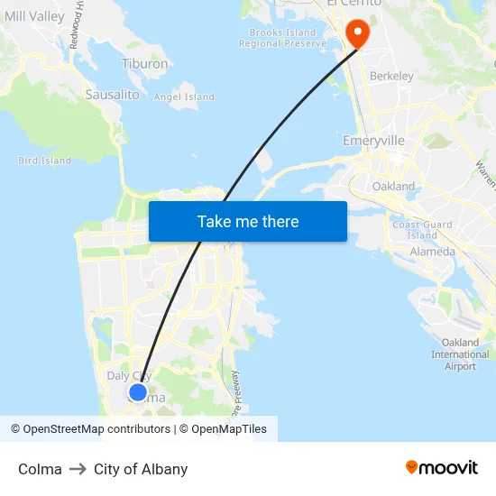 Colma to City of Albany map