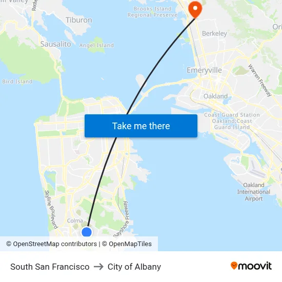 South San Francisco to City of Albany map
