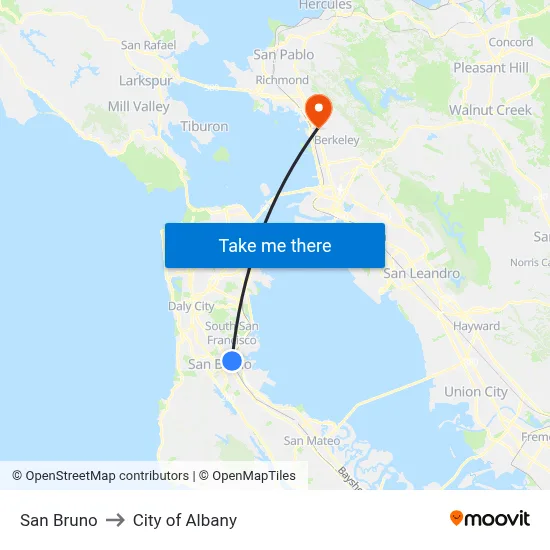 San Bruno to City of Albany map