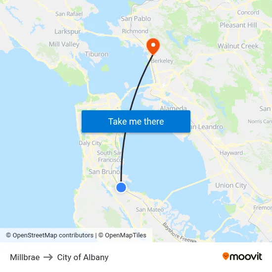 Millbrae to City of Albany map