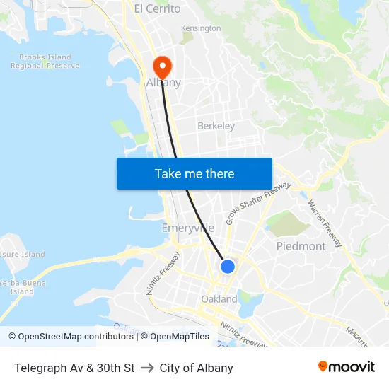 Telegraph Av & 30th St to City of Albany map