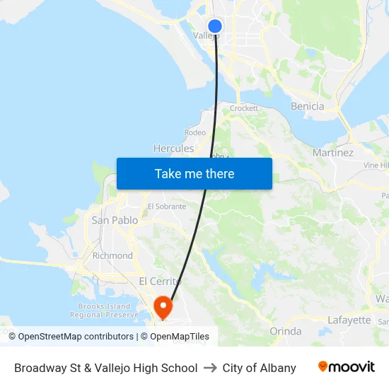 Broadway St & Vallejo High School to City of Albany map
