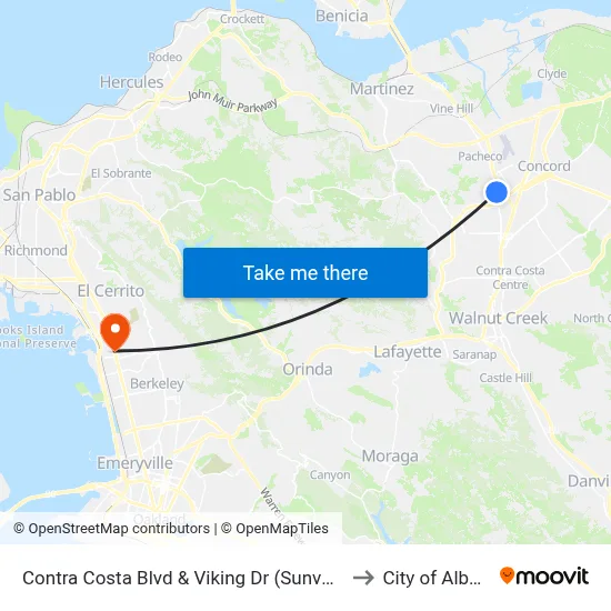 Contra Costa Blvd & Viking Dr (Sunvalley) to City of Albany map