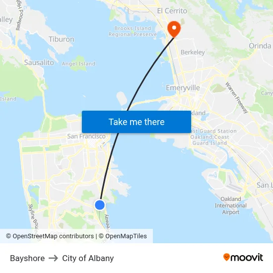 Bayshore to City of Albany map