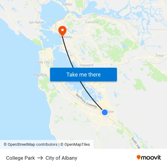 College Park to City of Albany map