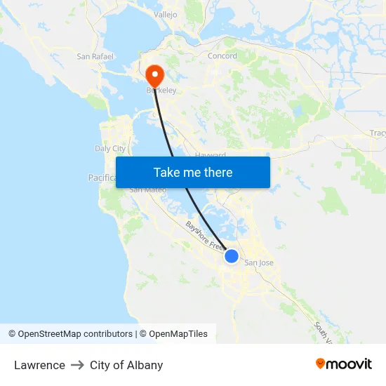 Lawrence to City of Albany map