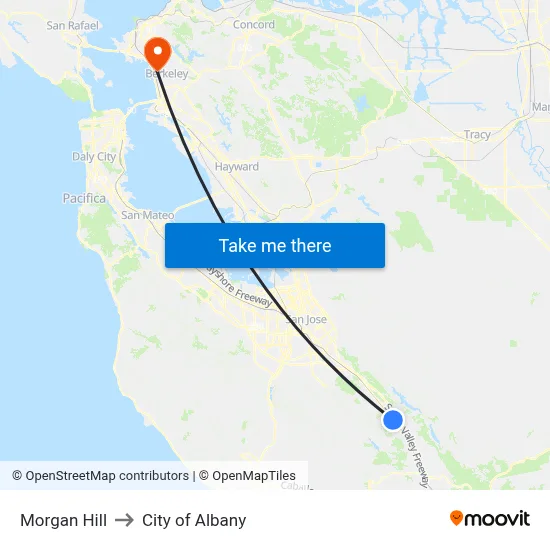Morgan Hill to City of Albany map