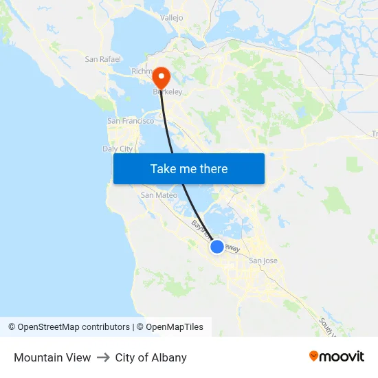 Mountain View to City of Albany map