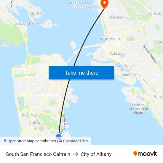 South San Francisco Caltrain to City of Albany map
