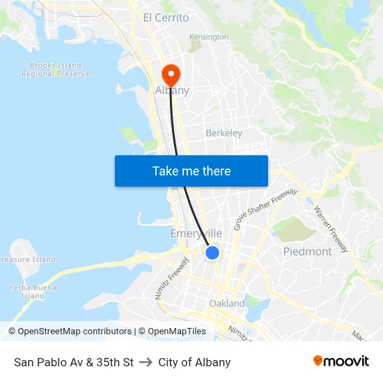 San Pablo Av & 35th St to City of Albany map