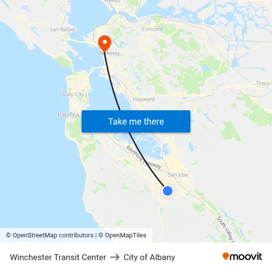 Winchester Transit Center to City of Albany map